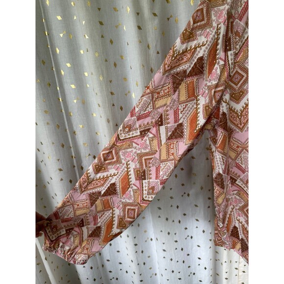 J Jill Pintuck Southwest Sunset Colors Patchwork Button Down Tunic Top Petite M - Picture 5 of 10